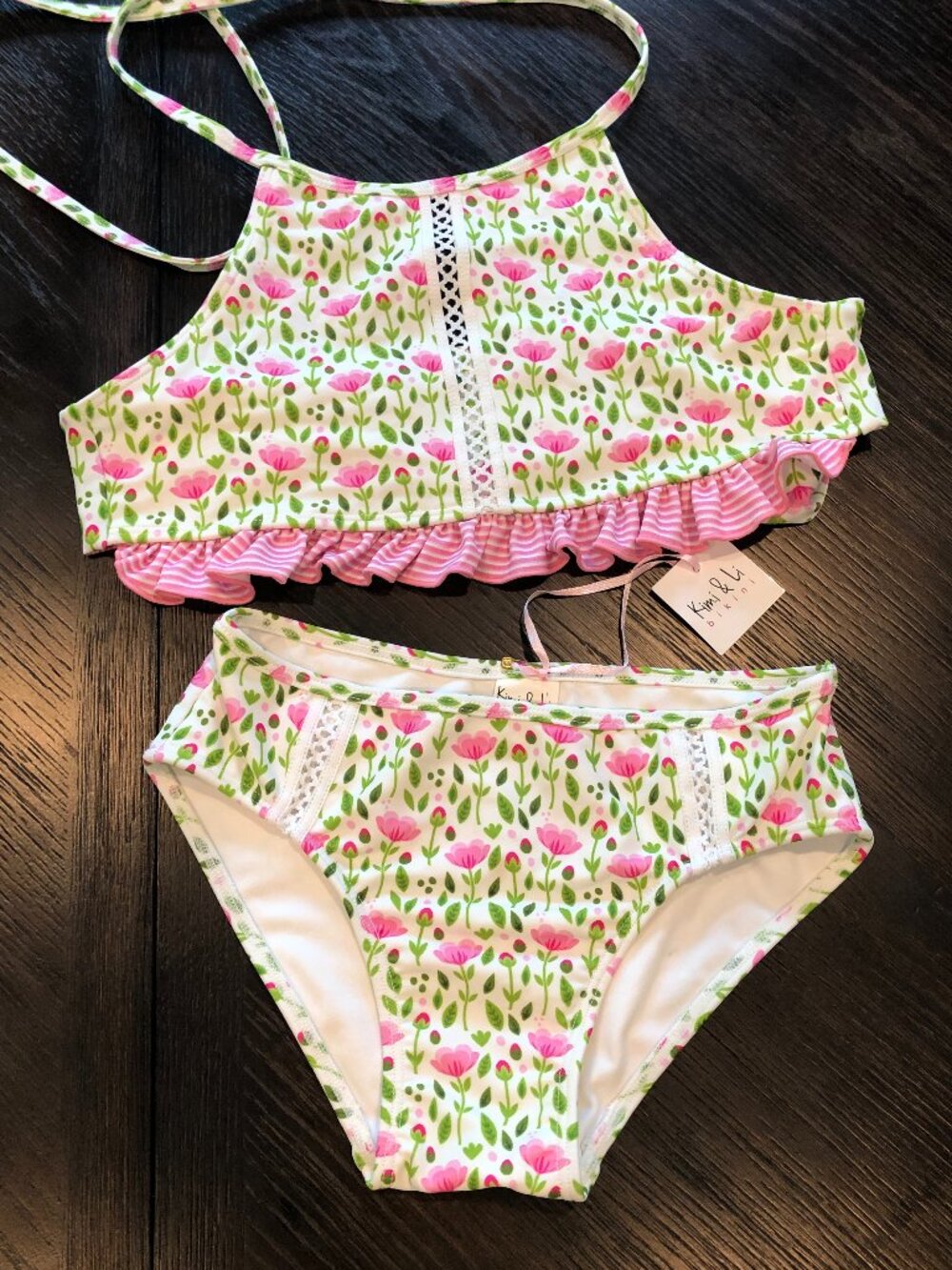 NWT Kimi & Li Girls Floral Bikini Swimwear Bathing suit - 2 pieces Size 8